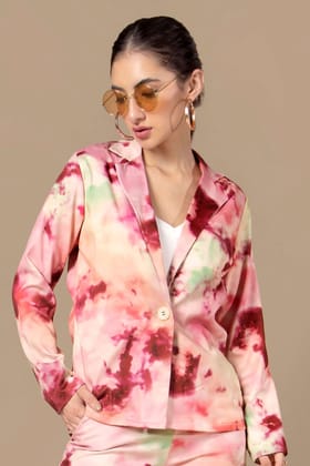 Tie & Dye Notched Collar Blazer For Women-XXS / Apple Red / JK0001-DPMS0002-1.75-PLCR001-1.75 MTR-NILL-NILL-THR003-FS0002-NILL-BT00029-1