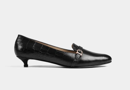 ADELIN WOMEN LEATHER PUMPS IN CROC BLACK-EU 36/UK 3