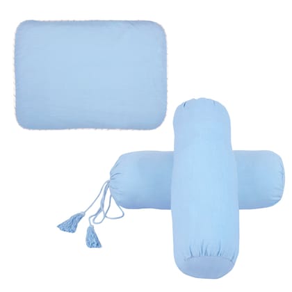 DUSK BLUE PILLOW SET MUSTARD PILLOW + BOLSTERS-PILLOW SET MUSTARD PILLOW + BOLSTERS (WITH INSERTS)