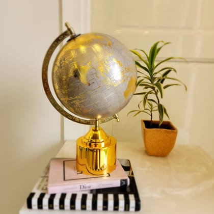 Columba Laminated Gold Grey Globe-Metal Base | Gloss Finish / L: 8 |  H: 14 | W: 9  (inch) / Globe Size - 8 Inch