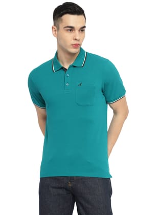 Polo Collar T-Shirt for Men with Pocket - Verdigris-S / Verdigris