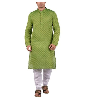 Maharaja Green Cotton Kurta Pyjama Set - None