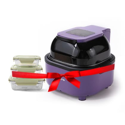 Better Home Fumatos Kitchen Combo: Easy Peek Air Fryer, Air Tight Food Container, Food Grade Material, Ultimate Utility, Purple Green.-The Better Home Fumato's Kitchen and Appliance Combo| Easy P