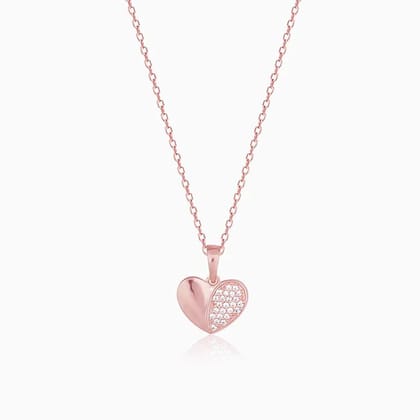 Rose Gold Made for Each Other Heart Pendant With Link Chain