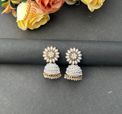 White Bead Star Jhumka