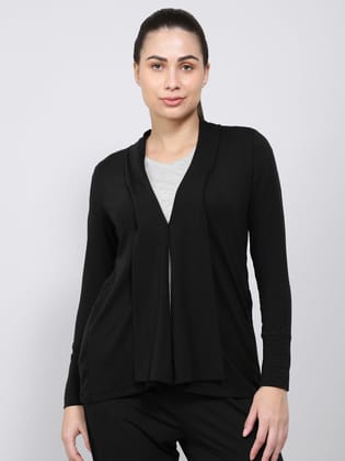 JOCKEY Women's Tencel Lyocell Elastane Stretch Relaxed fit Full Sleeve Shrug with Front Closure Buttons #JW53 | INEZY-Black / S