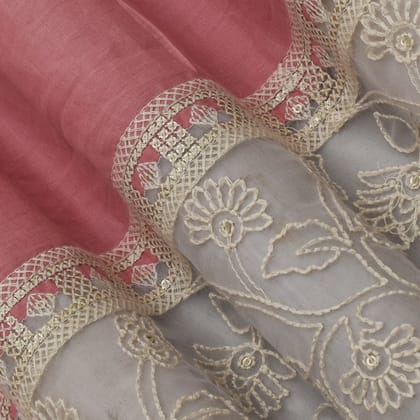 Pink Color Cotton Plazo Embroidery Fabric