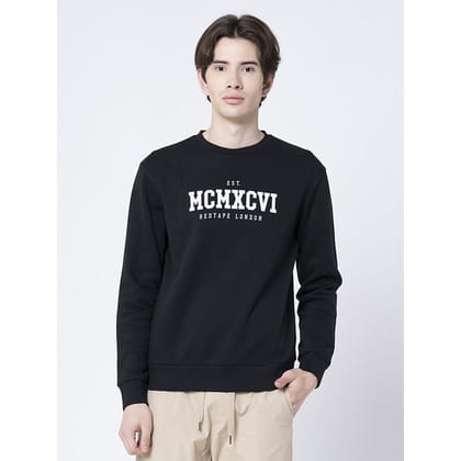 RedTape Black Round Neck Sweatshirt for Men | Graphic Print | Full Sleeve