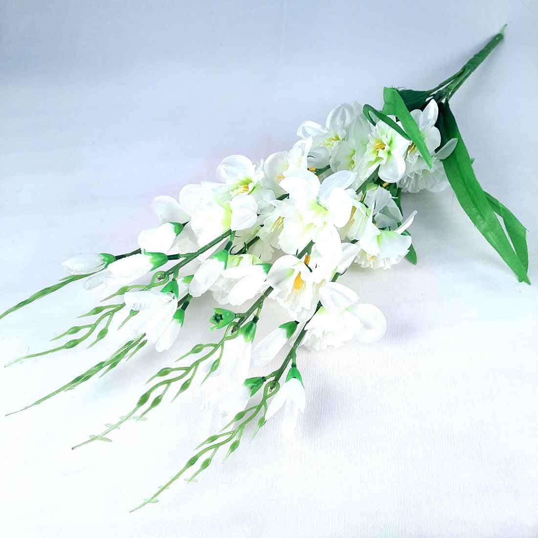 Artificial Flower Bouquet | Faux Flowers - Gladiolus Stick | Fake Plants Bunch - for Table Vase, Pot, Home Decor, Living Room, Side Table Center piece Decoration-White