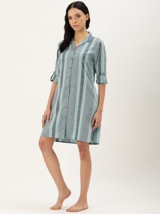 Blue Striped Relaxed Sleepshirt-M