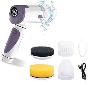 MILONI USA Electric Spin Scrubber Power Brush Floor Scrubber, Cordless Shower Scrubber with Adjustable Extension Arm and 3 Replaceable Bathroom Scrubber Cleaning Brush (Electric 5 in 1 Cleaning B