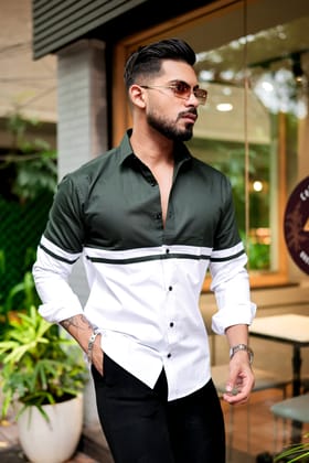 GREEN & WHITE BLEND MEN SHIRT-M