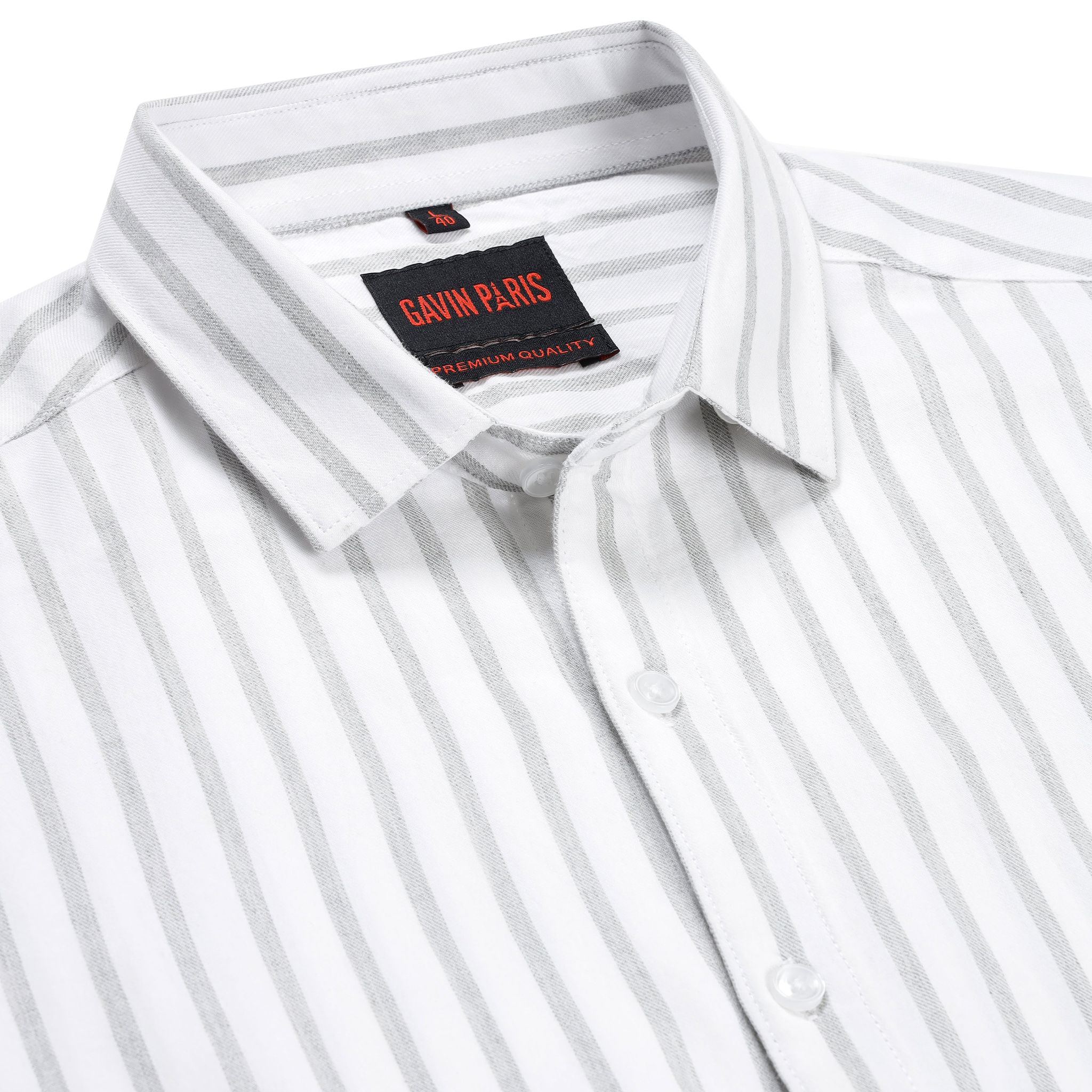 White with Grey Striped Pattern Full Sleeve Shirt (GP159)-XL-42 / Full Sleeve