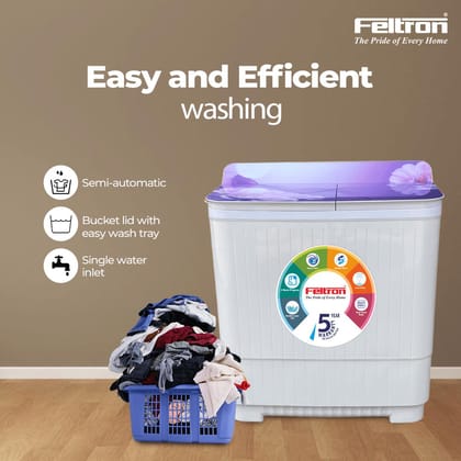 Feltron 12 Kg Semi Automatic Top Load Washing Machine White, Purple Full Glass Soft Close Lid