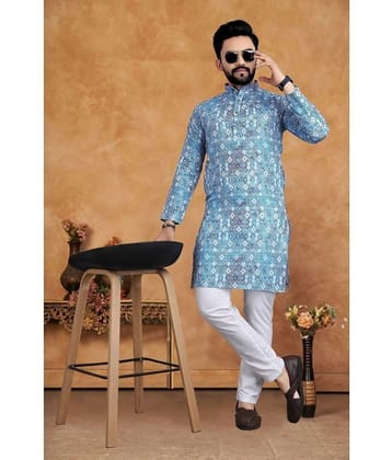 KC Kunj Creation Blue Cotton Regular Fit Mens Kurta Pyjama Set ( Pack of 1 ) - None