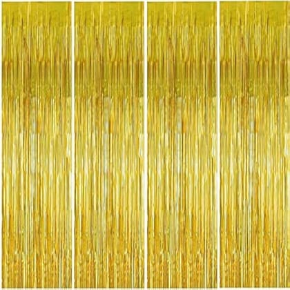 Golden Metallic Tinsel Foil Fringe Curtains for Birthday Wedding Engagement Bridal Shower Baby Shower Bachelorette Holiday Celebration Party Decorations (3 ft X 6 ft, Set of 1)