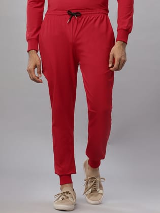 Mens Solid Red Pure Cotton Joggers-M