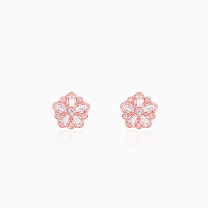 Rose Gold Baguette Flower Earrings