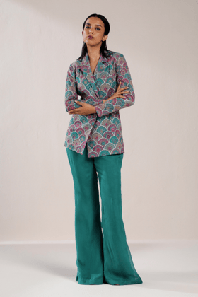 SCALLOPED PRINTED GREEN CO-ORD SET-XS