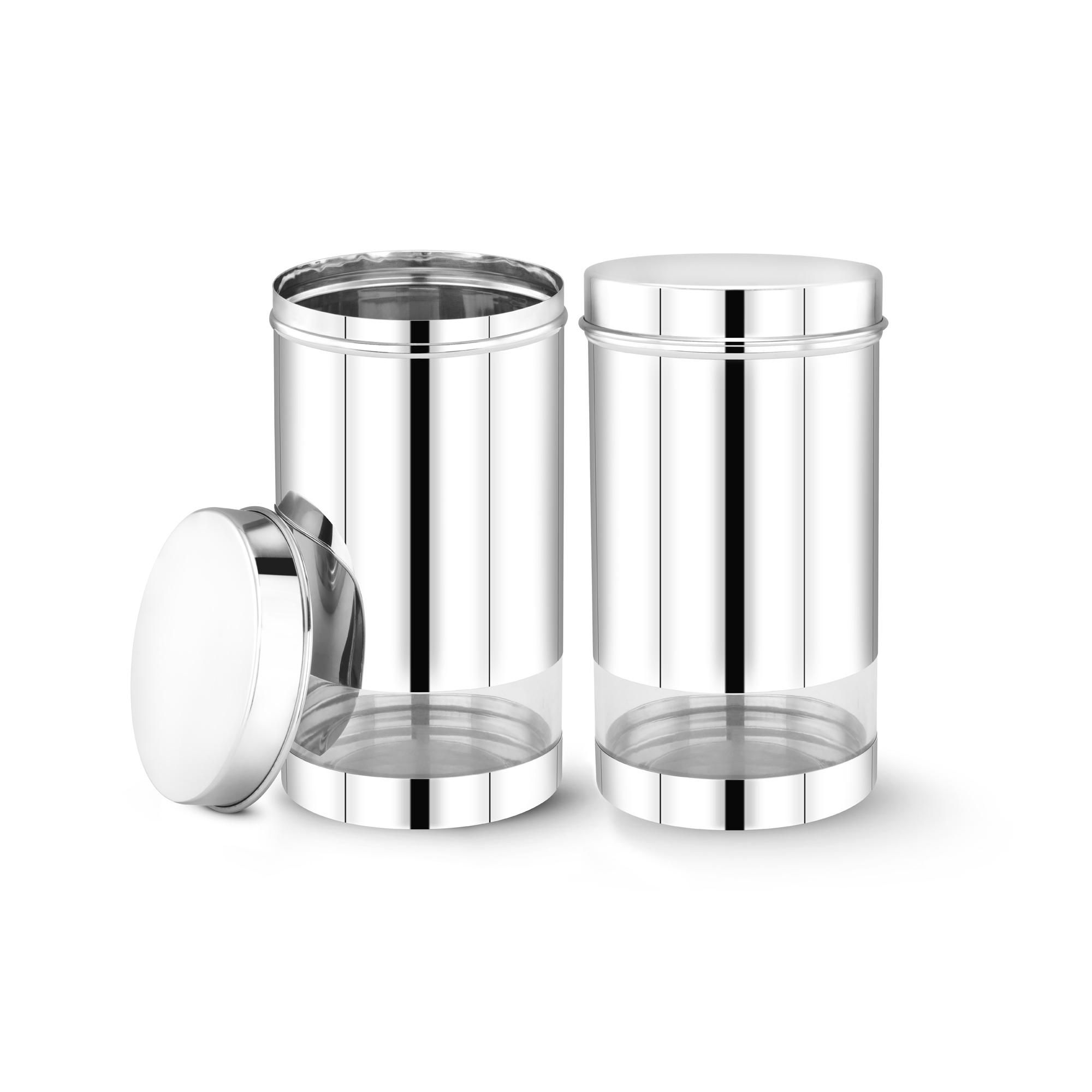 MAXIMA Sunshine Stainless Steel Canister - 900ml  Set of 2  | Elegant Circular Design for Tea, Coffee | Airtight Kitchen Storage Container