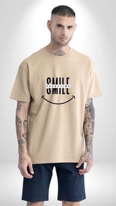 Smile Beige Oversized Tshirt-S