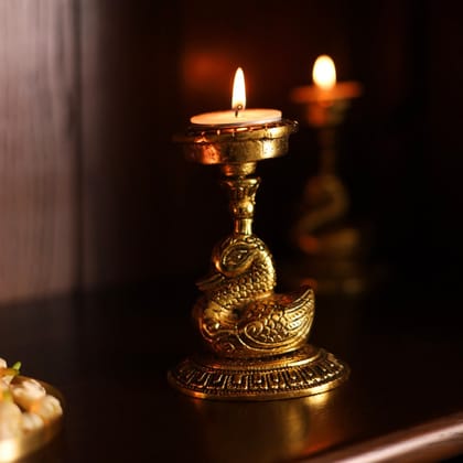 Swan Tealight Holder (Golden)- Set Of 2