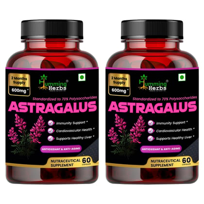 Humming Herbs Astragalus Root Extract Capsules - Supports Immune System, Cardiovascular & Liver Health - Natural Antioxidant & Anti-Aging Supplement - Pack of 2