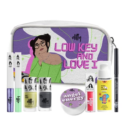 Elitty Low key and Love It - Makeup Kit for Teens: 2 Nail Polishes, 2 Eyeliners, 1 Kajal, 1 Lip Gloss, 1 Sunscreen - Pack of 10-Elitty Low key and Love It - Complete Makeup Kit for Teens (2 Nail 