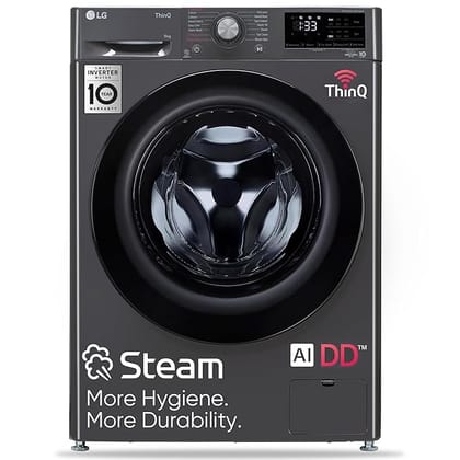 LG 9Kg 5-Star Wi-Fi Inverter AI Front Load Washing Machine, Steam, In-Built Heater, 6 Motion DD, Black-Middle Black