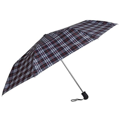 Fendo Aura 3 Fold Hand Open 21.5 Inch Sun And RainProof Regural Umbrella For Men And Women (Checks/Silver)