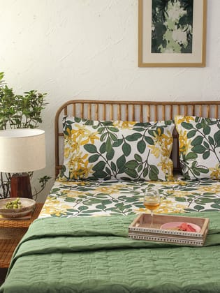 Moringa Green Bedsheet with Pillow Cover-Single