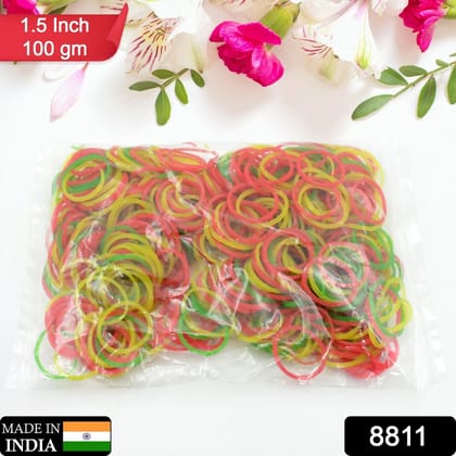 RUBBER BAND FOR OFFICE/HOME AND KITCHEN ACCESSORIES ITEM PRODUCTS, ELASTIC RUBBER BANDS, FLEXIBLE REUSABLE NYLON ELASTIC UNBREAKABLE, FOR STATIONERY, SCHOOL MULTICOLOR-1.5 Inch 100 Gm