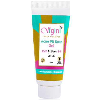 Vigini 35% Actives Anti Acne Pits & Scars Stop Spot Face Gel Men Women Boys Girls 20ml | Remove Pimples Redness Prone Skin  SPF 30 Niacinamide Tea Tree Oil Neem Aloe Vera