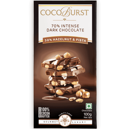 70% Intense Dark Chocolate 30% Hazelnut & Pista - 100g/200g-(100g) Classic