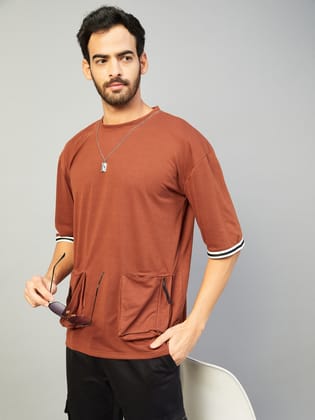 Gritstones Men Oversized Brown Cotton T-Shirt