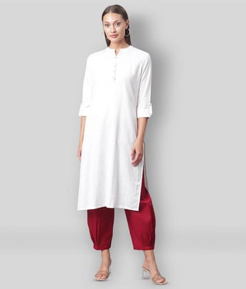 Divena - White Cotton Blend Womens Straight Kurti - S