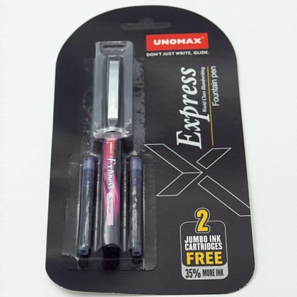 Unomax Express Pink/Yellow/Blue/Grey Color Design Body With Black Color Cap Fine Nib Cartridge Type Fountain Pen