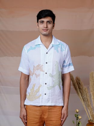 CANVAS OF COLOURS 2.0 - HAND EMBROIDERED UNISEX LINEN SHIRT-XS