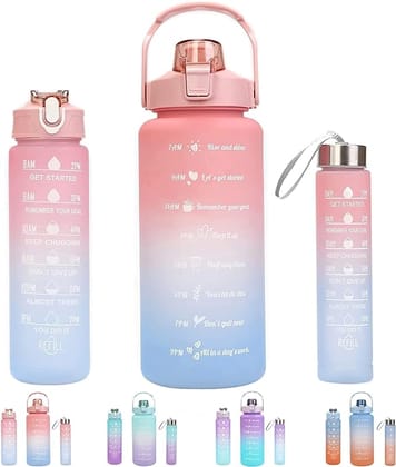 Set of 3 Water Bottle 2000ML, 900ML, 300ML with Motivational Time Marker, Leakproof Durable Sipper Water bottle for office,School, gym (Random Color Set of 3)