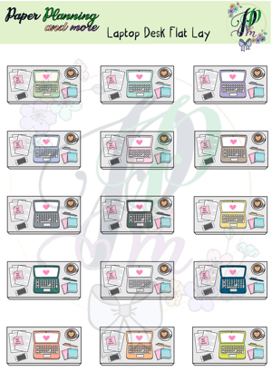 Laptop Desk Flat Lay Sticker Sheet-Matte / Uncut / A5