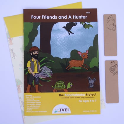 IVEI Four friends and a hunter Workbook and 2 DIY Book Marks  - 4 to 7 yrs