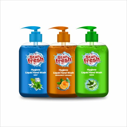 Stanfresh Liquid Handwash Bottle- 500ml (Orange,Mint & Neem)