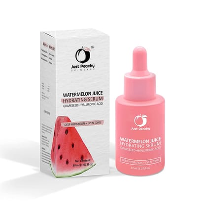 Just Peachy Watermelon Juice Hydrating Serum With Grapeseed, Watermelon and Hyaluronic Acid | For Deep Hydration | Glowing Skin & Fines Lines | Daily Hydrating Face Serum For Dry Dehydrated Skin 30 Ml