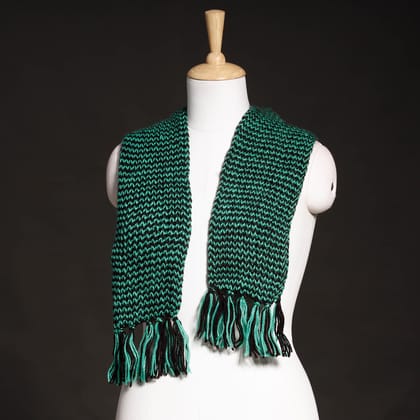 Green - Kumaun Hand Knitted Woolen Muffler (66 in)