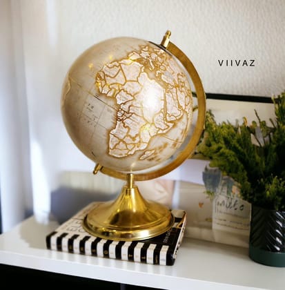 Zaire Laminated White Globe-Metal Base | Gloss Finish / L: 10 |  H: 15.5 | W: 12  (inch) / Globe Size - 10 Inch