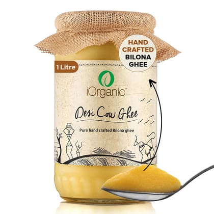 A2 Desi Cow Ghee (1 Litre), Curd-Churned & Cultured-1 Litre (Glass Jar)