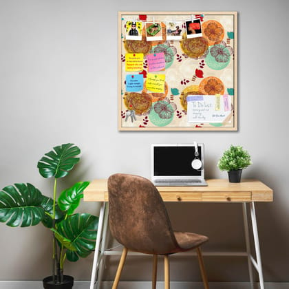 Floral Pattern D2 Bulletin Board Notice Pin Board Soft Board | Framed-Natural Brown Frame / 28 x 28 inch (71 x 71 cms)