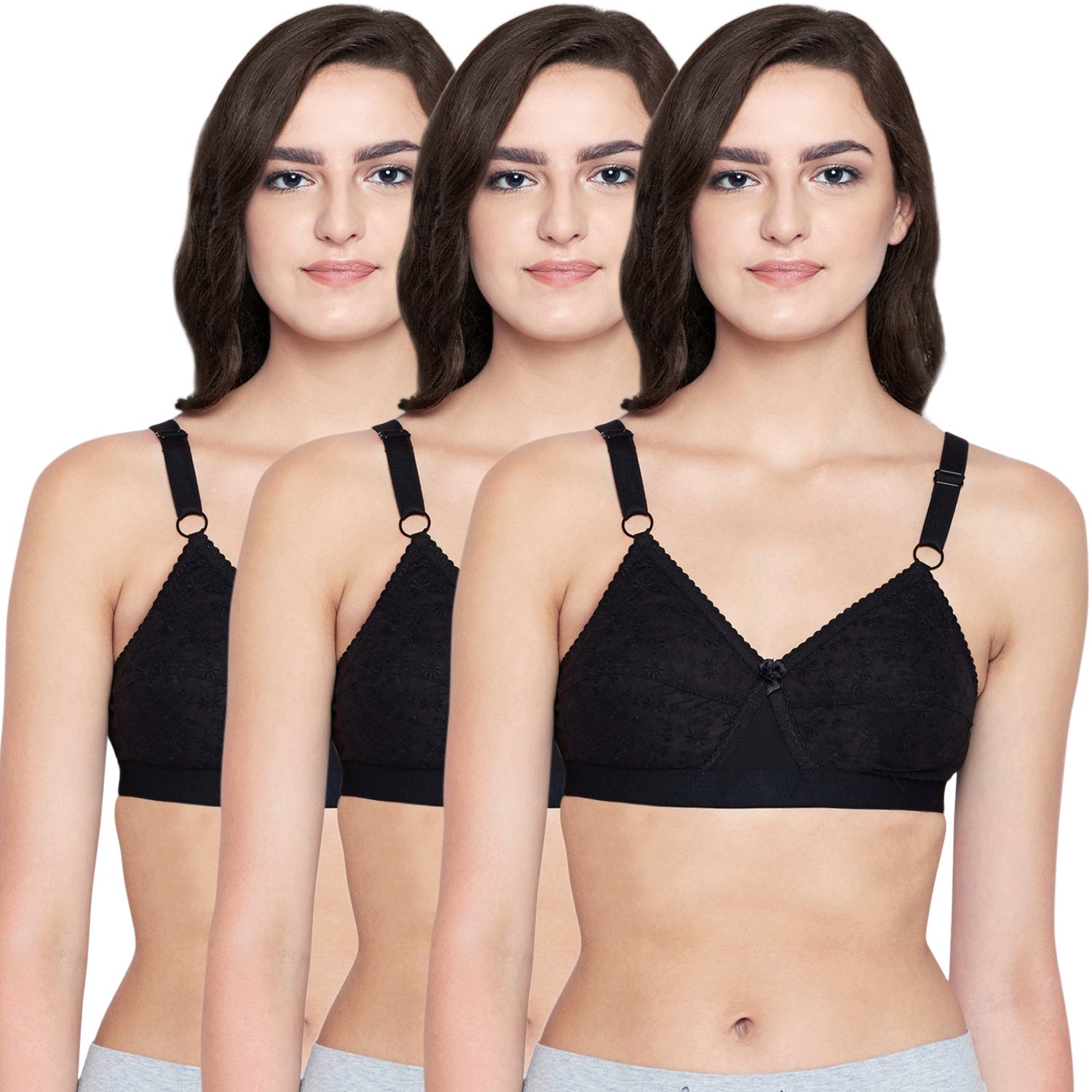 Bodycare 100% Cotton Lightly Padded Non wired Tshirt Bra-Pack of 3