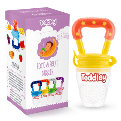 Toddley Silicone Fruit & Food Nibbler, Pacifier, Feeder & Teether for Babies | Easy-Fill, BPA-Free, Leak-Proof with Safety Lock (Yellow)