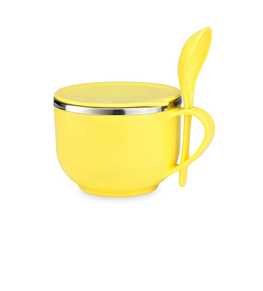 Maggi & Soup Bowl |Kids Plastic & stainless Steel Bowl |With Lid and 1 (Fork & Spoon)